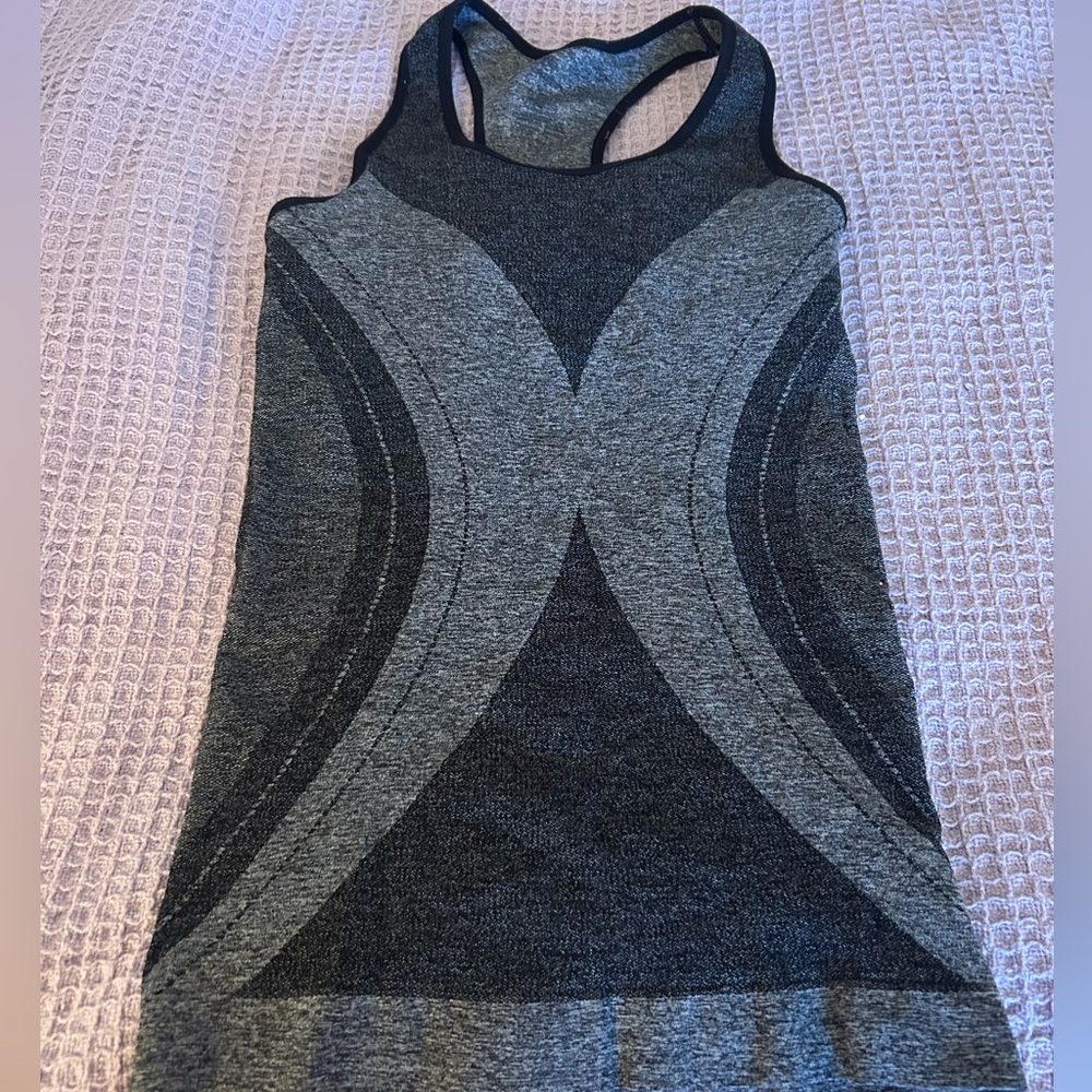 Small, Gray Women's Racer-back Tank Top with attached shelf bra